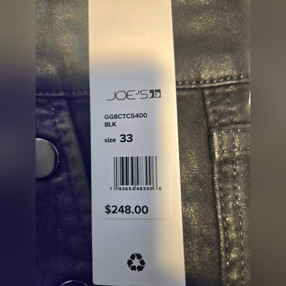 Joe's Black Coated High Waist Denim Jeans Size 34